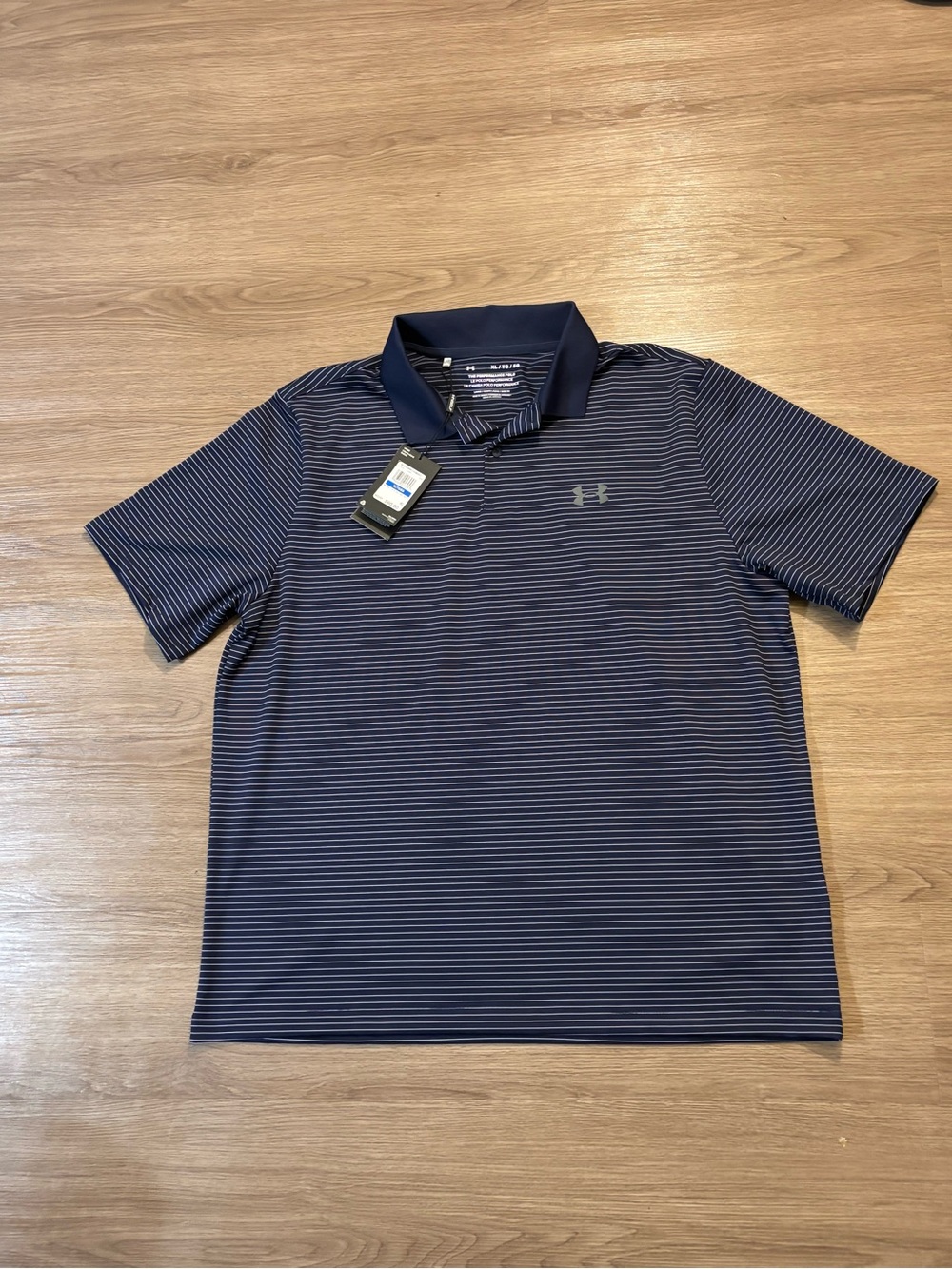 NWT Men’s Under Armour Size XL Navy and White Striped Men's Polo